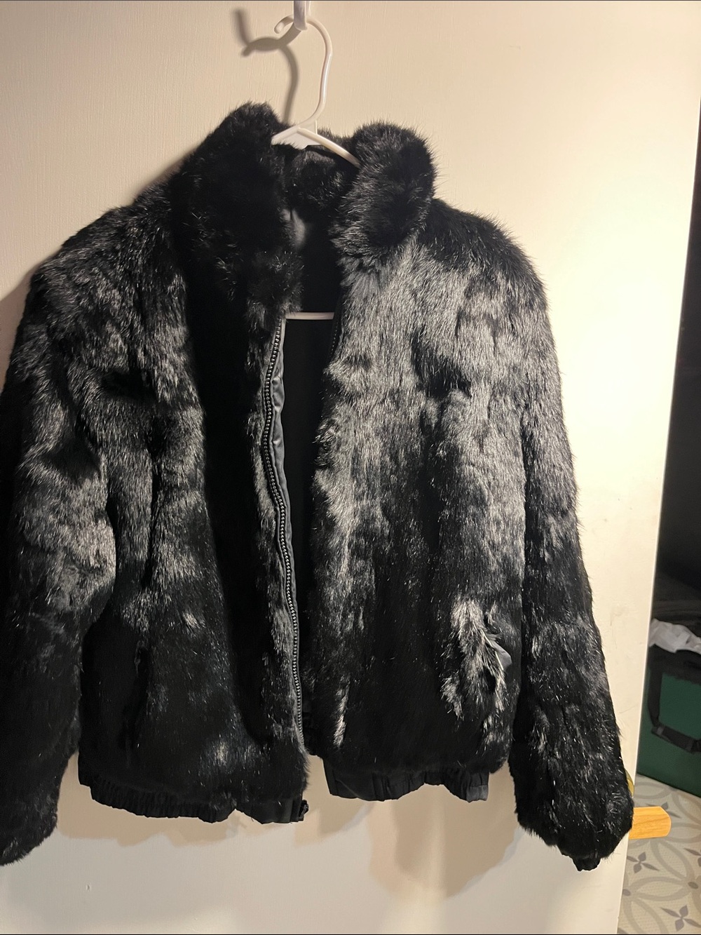 Black Faux Fur Collar Bomber Jacket - Women's